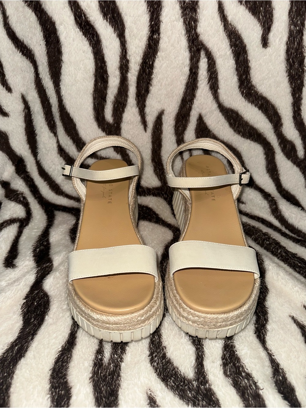 Altar’d State Women’s Cream Platform Sandals with Ankle Strap